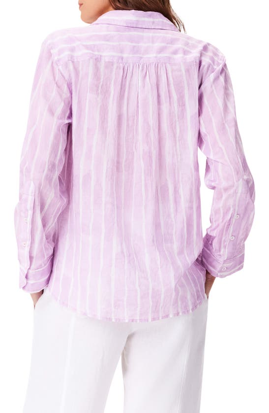 Shop Nic + Zoe Nic+zoe Watercolor Stripe Cotton Button-up Shirt In Purple Multi