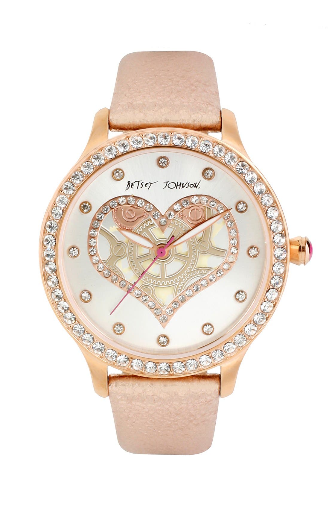 Betsey Johnson Heart Dial Metallic Leather Strap Watch, 40mm | Nordstrom