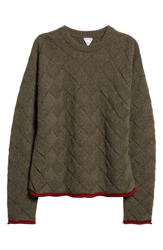 Shop Bottega Veneta Intrecciato 3d Knit Wool Blend Crewneck Sweater In Grey Melange