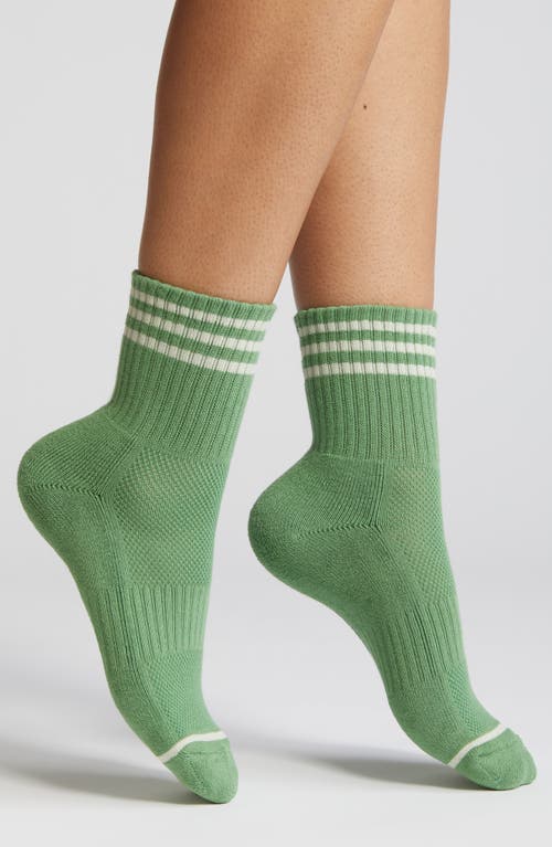 Le Bon Shoppe Girlfriend Stripe Cotton Blend Rib Quarter Socks In Avocado