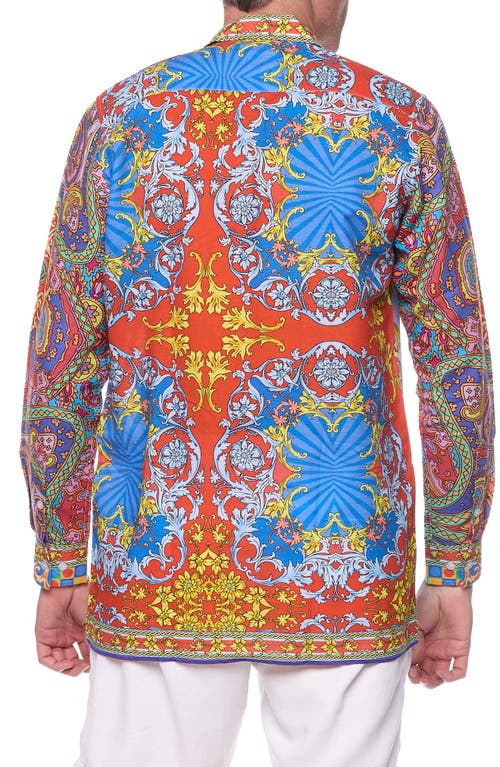 Shop Ranee's Ranees Filigree Print Linen & Cotton Blend Button-up Shirt In Blue