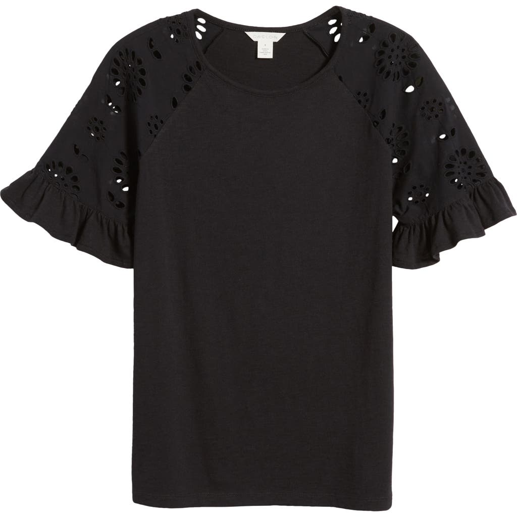 Shop Caslon ® Eyelet Sleeve T-shirt In Black