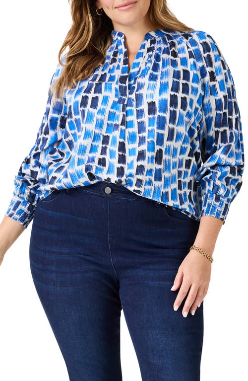 Nic + Zoe Brushstrokes Print Pullover Top In Blue Multi