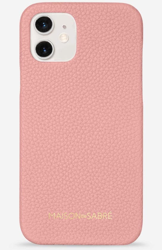 Shop Maison De Sabre Leather Phone Case In Pink Lily