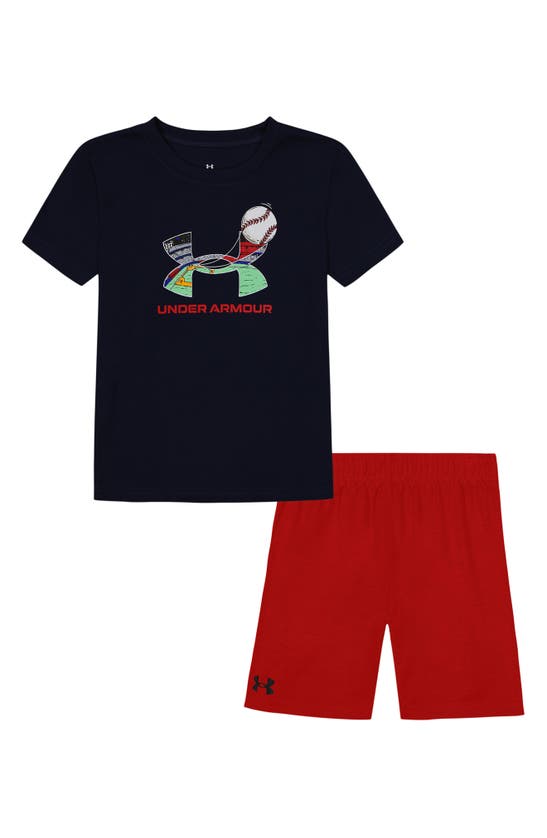 Shop Under Armour Kids' Baseball Graphic T-shirt & Athletic Shorts Set In Midnight Navy