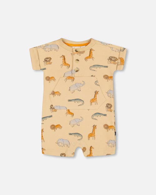 Deux Par Deux Baby Boy's French Terry Romper Beige Printed Jungle Animal at Nordstrom