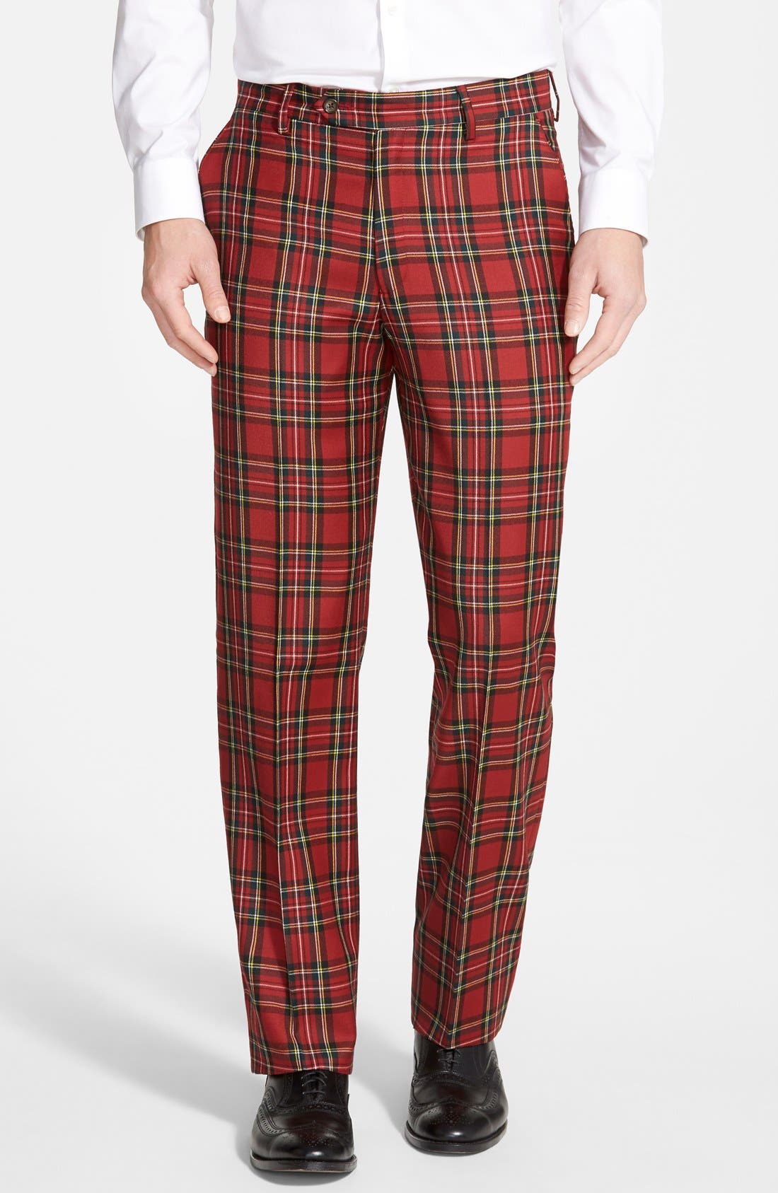Berle Flat Front Plaid Wool Trousers Nordstrom