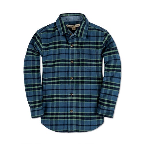 Hope & Henry Boys' Organic Flannel Shirt, Kids In Dark Blue And Green Plaid