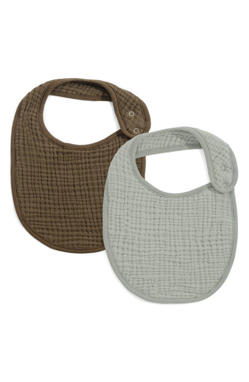 Oilo Assorted 2-Pack Organic Cotton Muslin Baby Bibs in Bark/Seamoss at Nordstrom