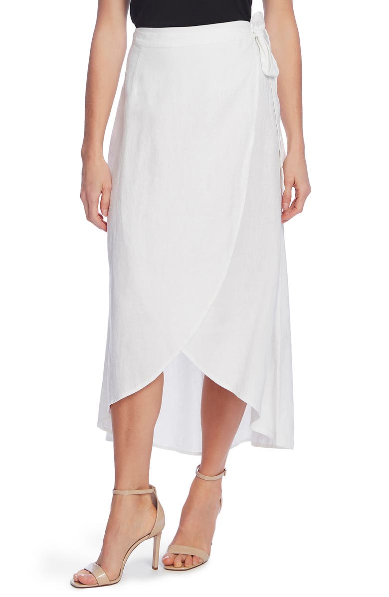 VINCE CAMUTO Linen Wrap Skirt, Main, color, ULTRA WHITE
