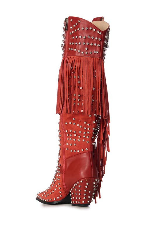 Azalea Wang Tadao Fringe Western Boot In Red