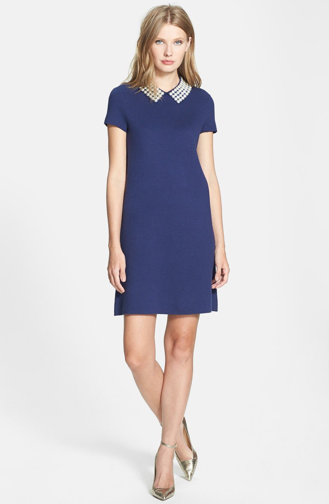 kate spade new york 'sunny' faux pearl collar cotton blend shift dress