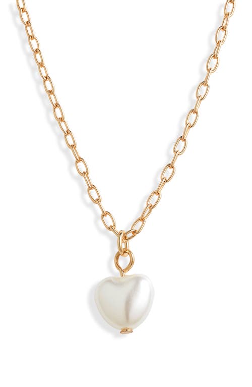 Shop Bp. Imitation Pearl Heart Pendant Necklace In Ivory- Gold