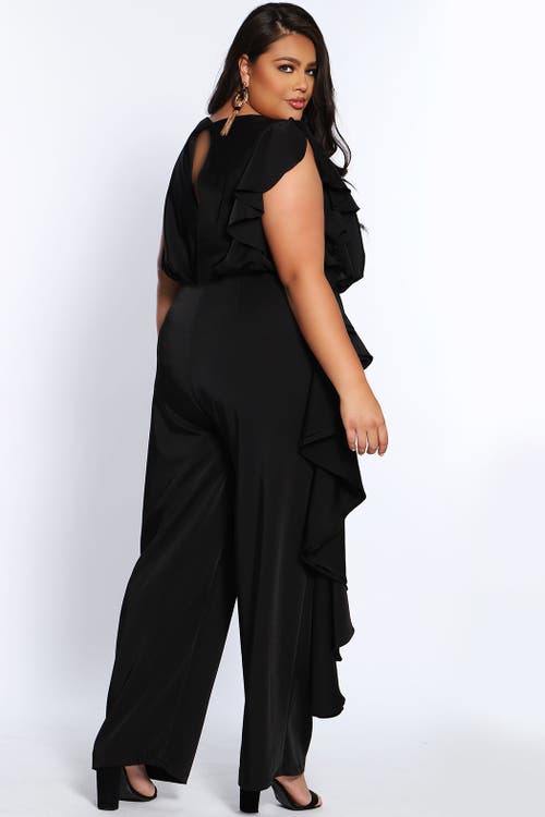 Shop Celebrations By Sydneys Closet Celebrations By Sydney's Closet Plus Size Crepe Ruffle Jumpsuit In Black