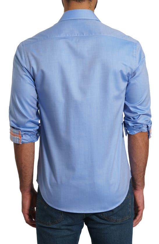 Shop Jared Lang Solid Pima Cotton Button-up Shirt In Blue