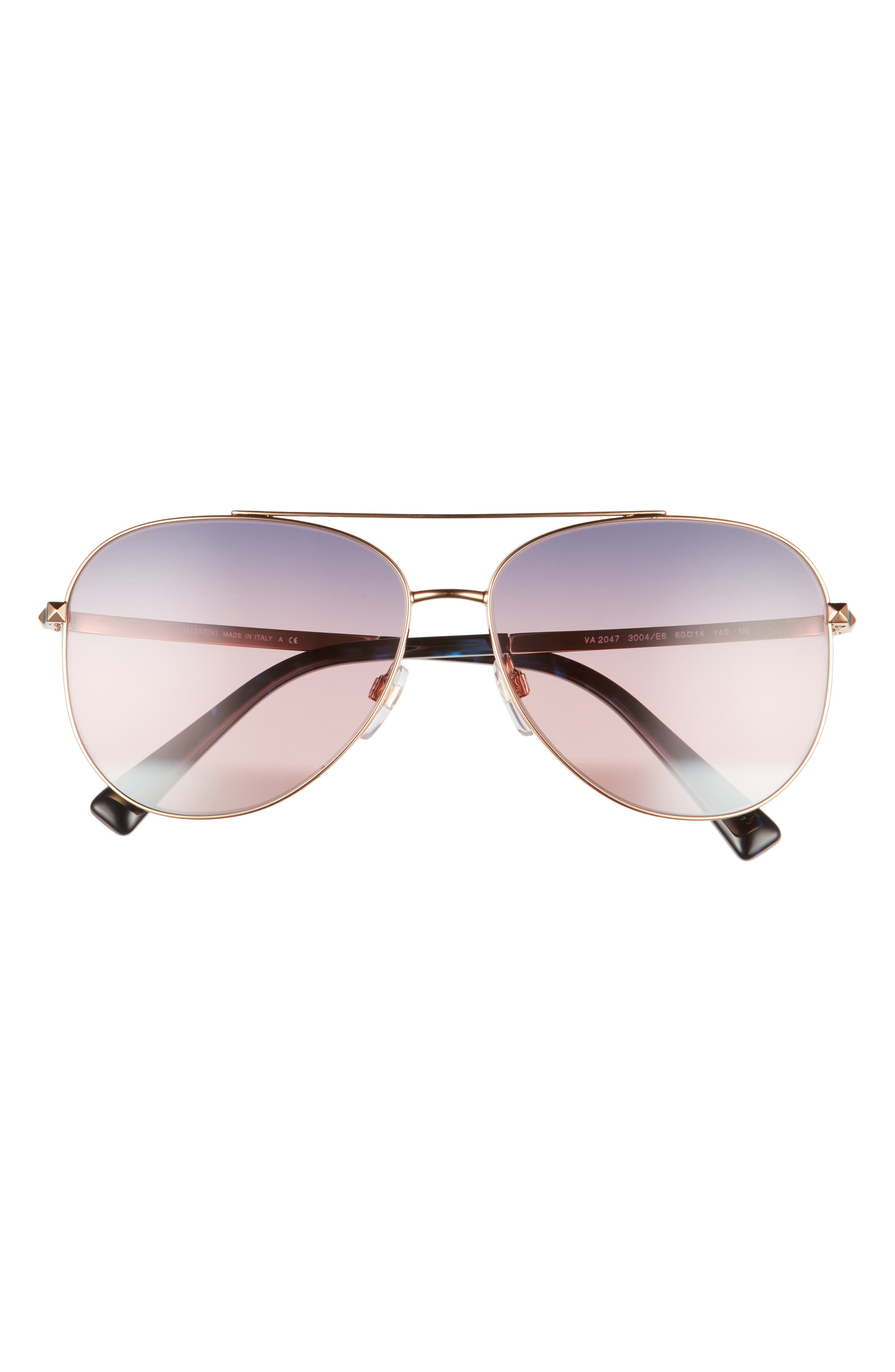 Valentino 60mm Aviator Sunglasses in Rose Gold/Tris Blue Pink at Nordstrom
