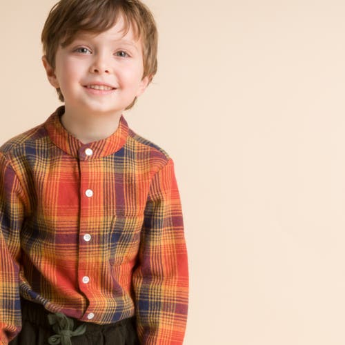 Shop Beet World Boys Long Sleeve Flannel Check Shirt In Orange Plaid