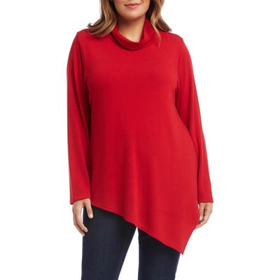 Plus Size Karen Kane Asymmetrical Turtleneck Sweater, Red