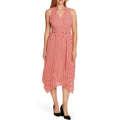 Vince Camuto Geo Print Belted Sleeveless Midi Dress, Pink