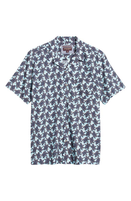 Shop Johnston & Murphy Leaf Print Cotton And Modal Camp Shirt In Blue