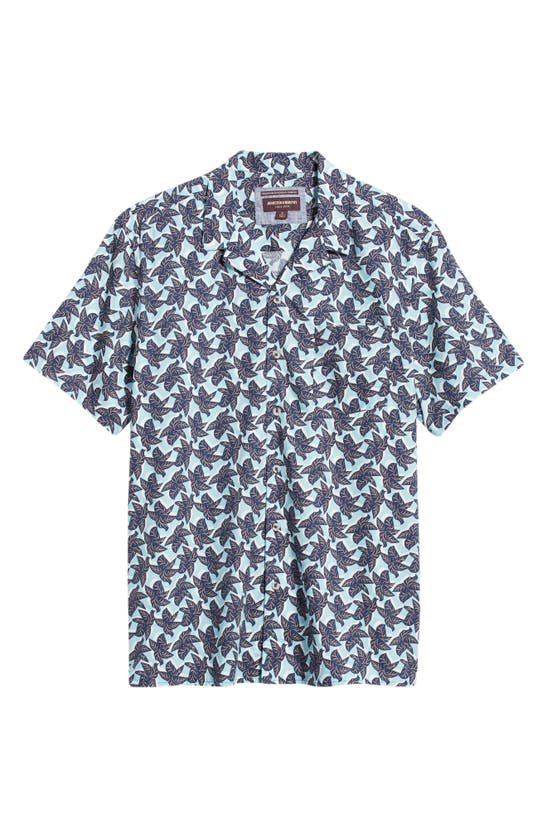 Johnston & Murphy Leaf Print Cotton And Modal Camp Shirt In Blue