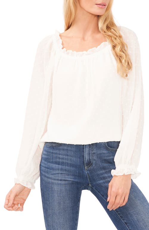 CeCe Crinkle Clip Dot Blouse in New Ivory