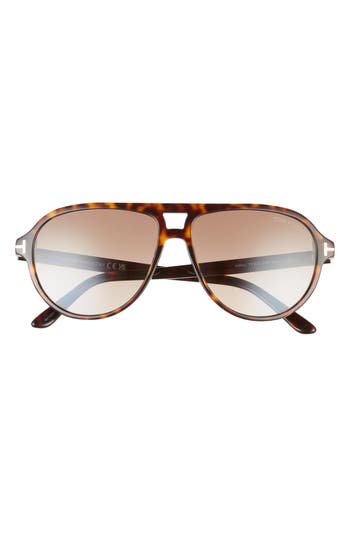 Tom Ford Jeffrey 59mm Gradient Pilot Sunglasses In Dark Havana/gradient Brown
