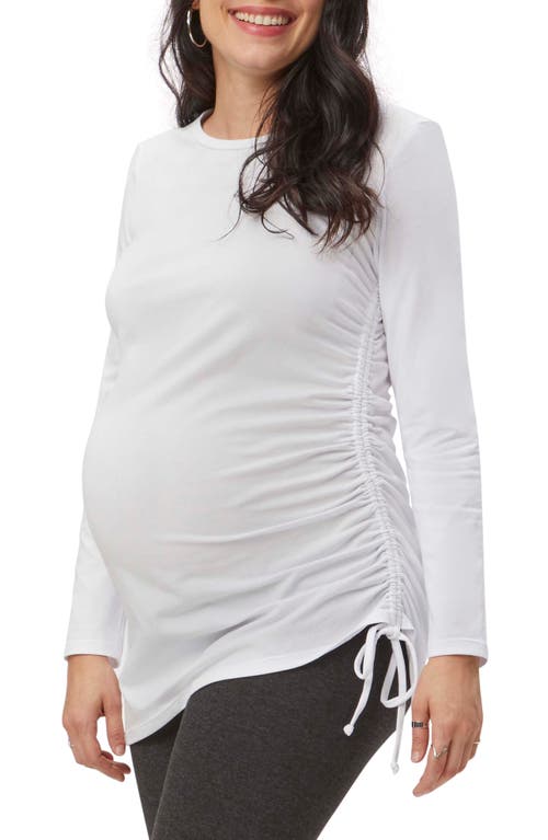 Asymmetrical Drawstring Maternity Top in White