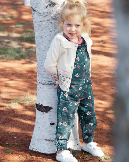 Shop Deux Par Deux Baby Girl's Printed Muslin Overall Teal With Flowers In Printed Edelweiss