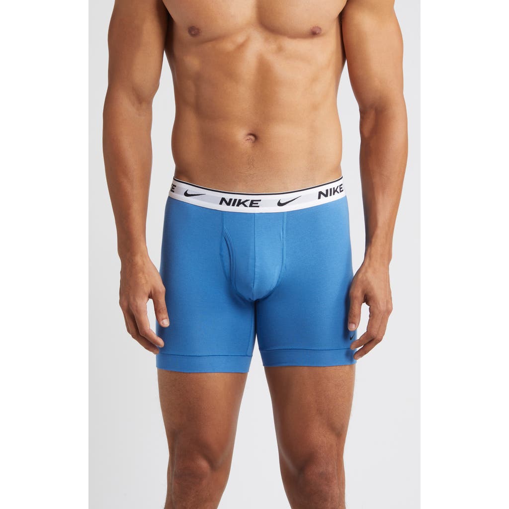 Nike Dri-fit Essential Assorted 3-pack Stretch Cotton Boxer Briefs In Blue
