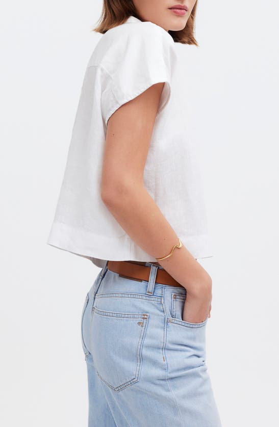 Shop Madewell Boxy Cap Sleeve Linen Button-up Shirt In Eyelet White