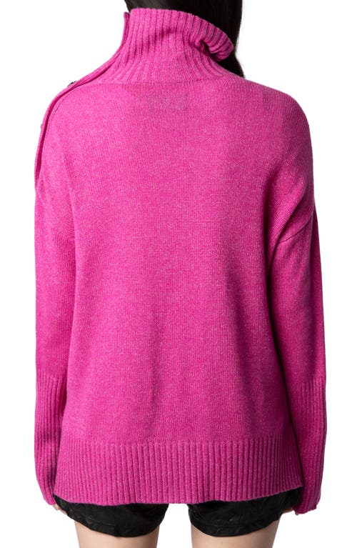 Shop Zadig & Voltaire Alma Bijoux Metallic Cashmere Blend Turtleneck Sweater In Clematis