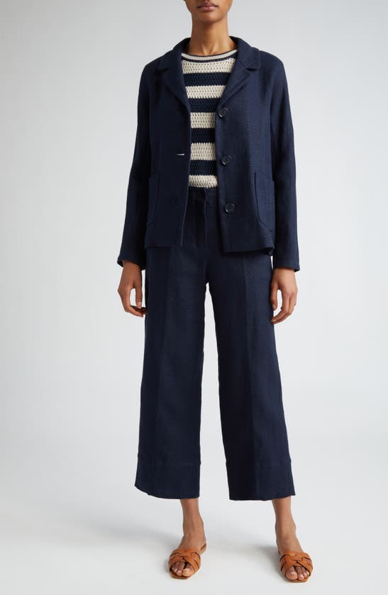 Shop Max Mara Cadice Linen Blend Crop Pants In Navy