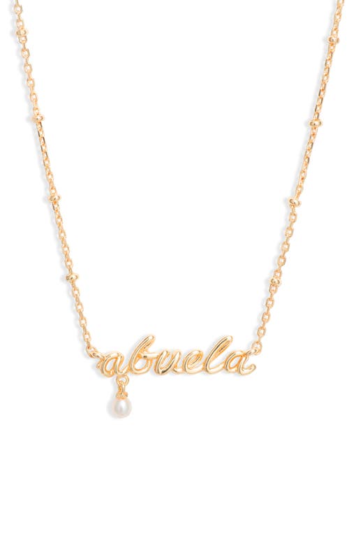 Abuela Freshwater Pearl Script Pendant Necklace in Gold White Pearl