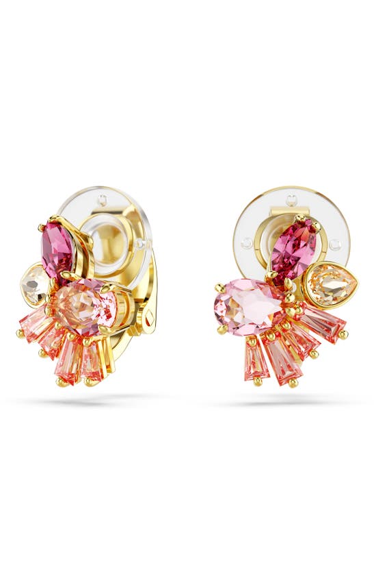 Swarovski Gema Clip Earrings Gold Shiny Pink In Pink