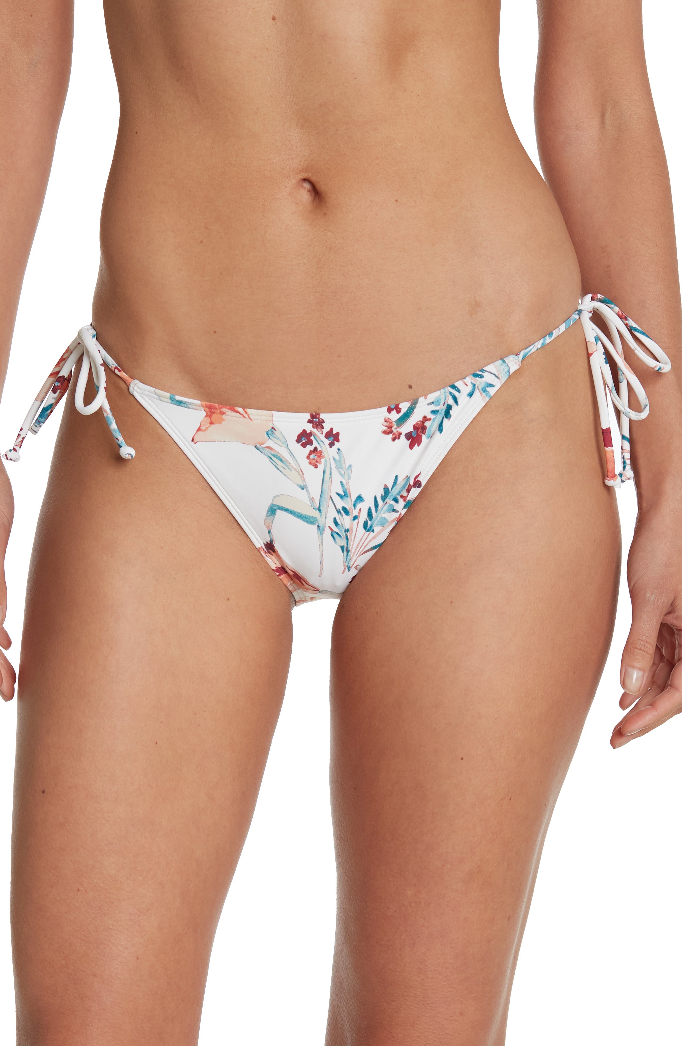 O'neill Sylvie Floral Print Side Tie Bikini Bottoms In Vanilla