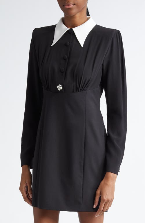 Shop Versace Contrast Collar Long Sleeve Silk Cocktail Dress In Black