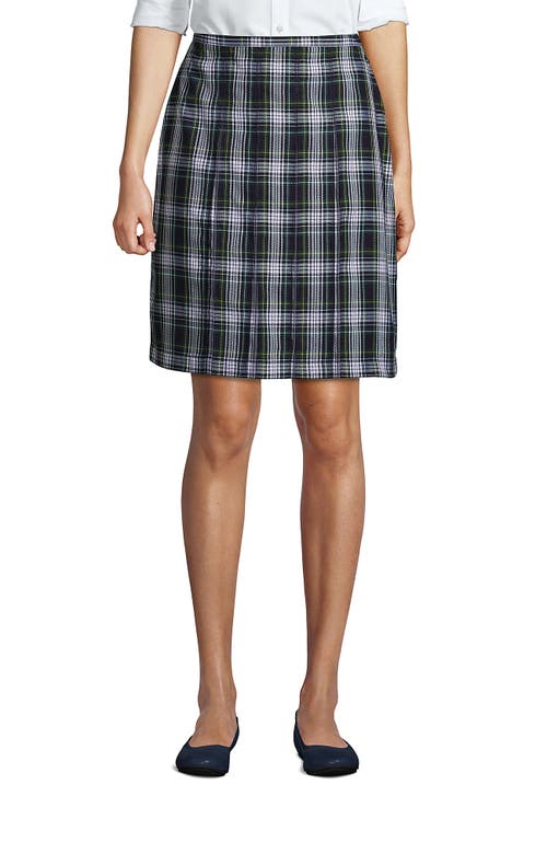 Lands' End School Uniform Young Plaid Box Pleat Skirt Top Of The Knee In White/evergreen Plaid