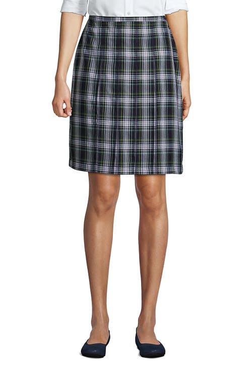 Shop Lands' End School Uniform Young  Plaid Box Pleat Skirt Top Of The Knee In White/evergreen Plaid