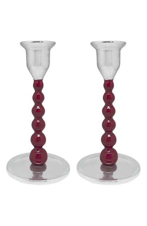 Mariposa Set Of 2 Pearled Candleholders In Red