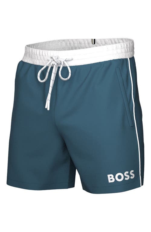 BOSS Starfish Recycled Polyester Swim Trunks in Open Green