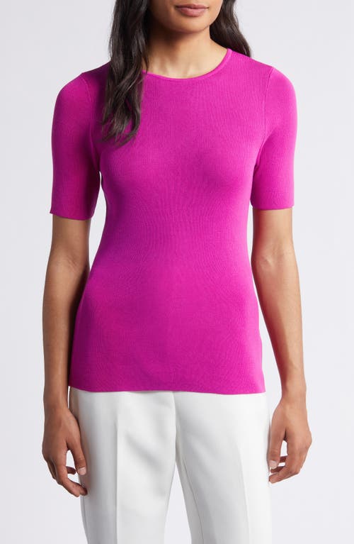 Shop Tahari Asl Short Sleeve Sweater In Shocking Pink