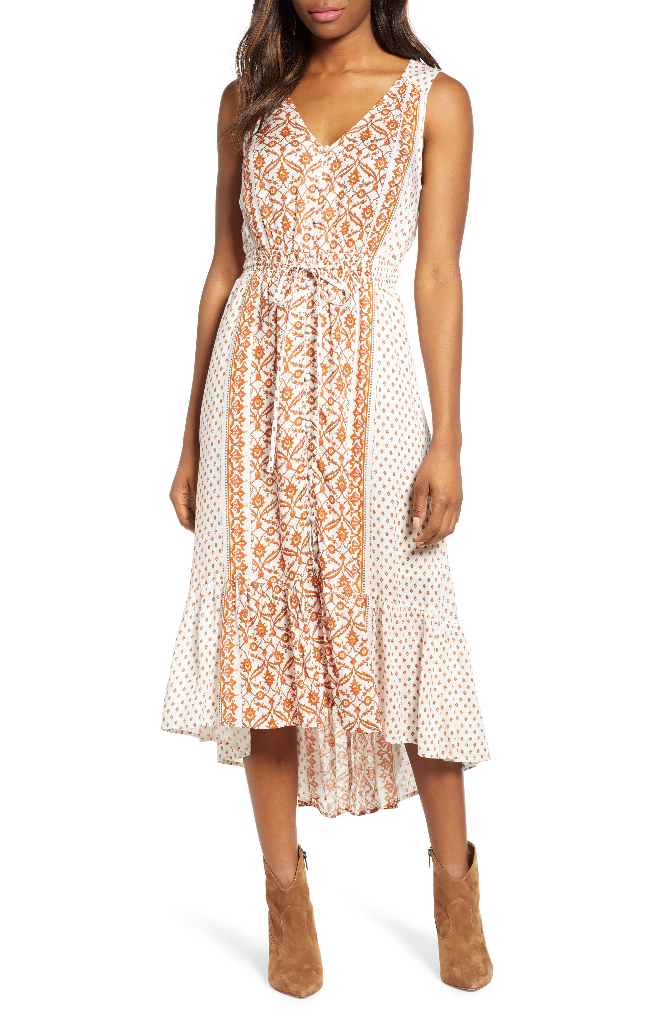 Lucky Brand Border Print Felice Sundress, Ivory