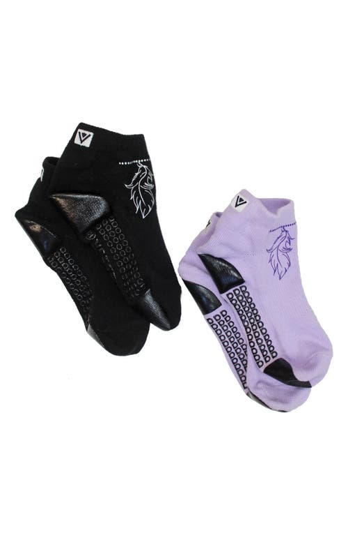 Feather Assorted 2-Pack Grip Ankle Socks in Black Lavender