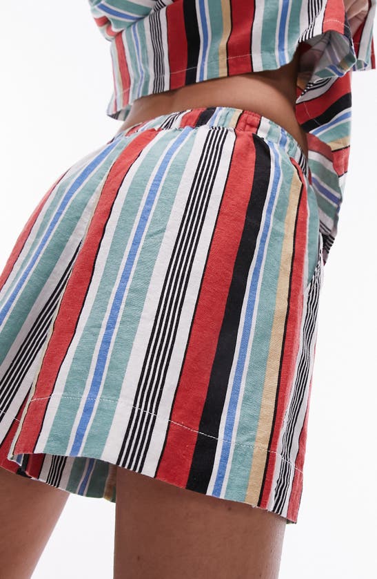 Shop Topshop Stripe Linen Blend Drawstring Shorts In White Multi