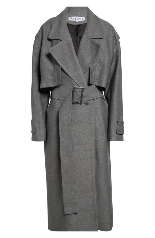 Shop Jw Anderson Longline Belted Virgin Wool Trench Coat In Grey