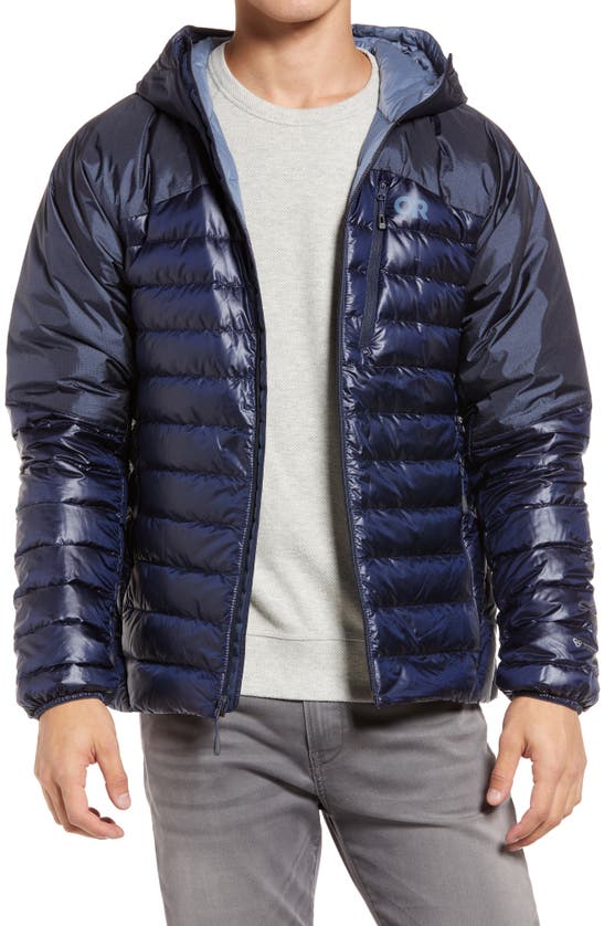 Outdoor Research Helium 800 Fill Power Down Hooded Jacket In Naval Blue ...