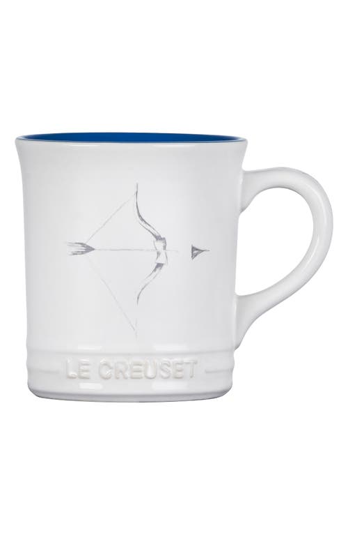 Shop Le Creuset Zodiac Stoneware Mug In White/bright Blue