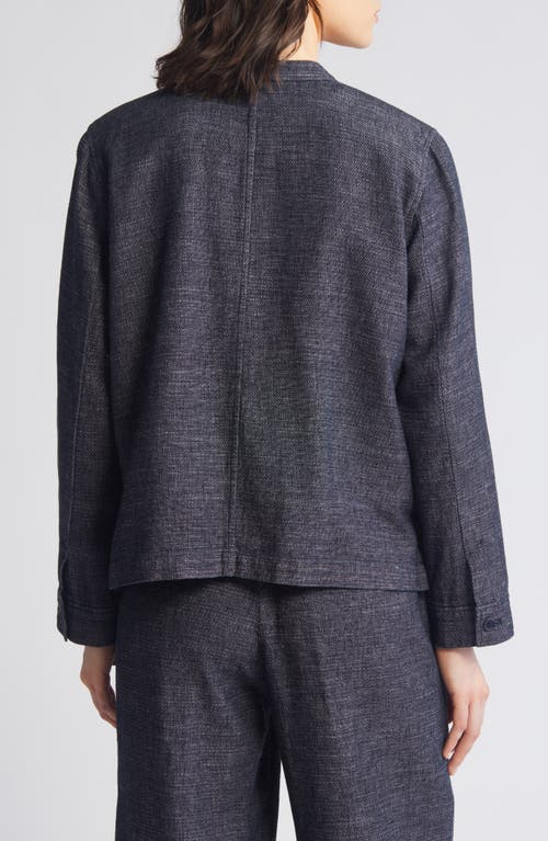 Shop Eileen Fisher Mandarin Collar Hemp & Organic Cotton Jacket In Denim