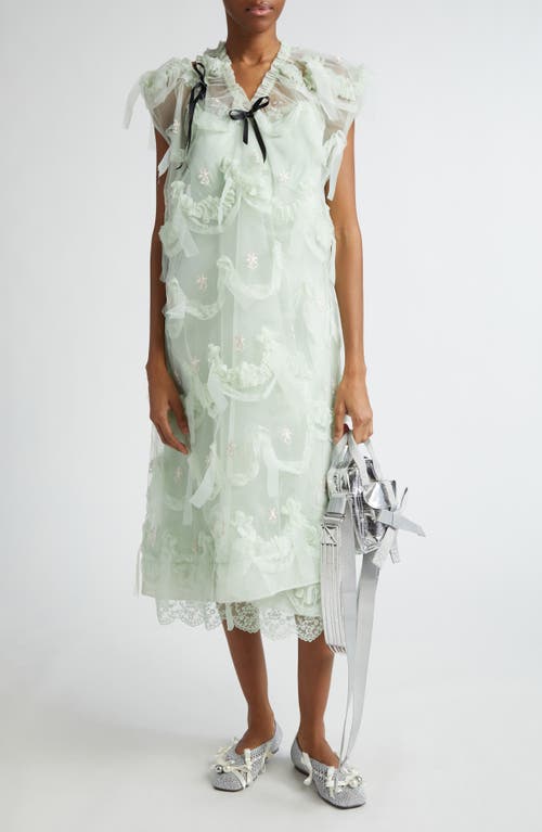 Floral Embroidered Midi Sack Dress in Mint